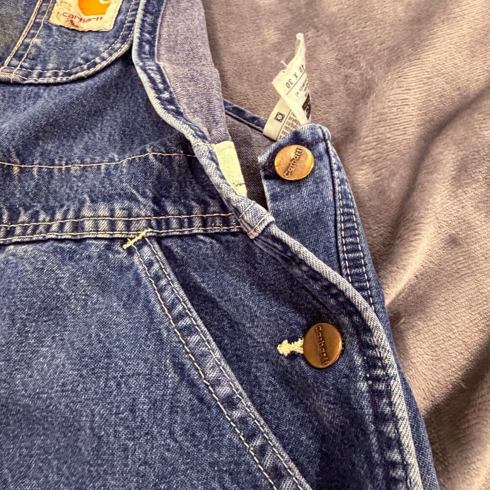 VTG Carhartt Men’s Sz 40x30 Overalls Denim Made In USA Distressed W/ Stains Work - Picture 15 of 16